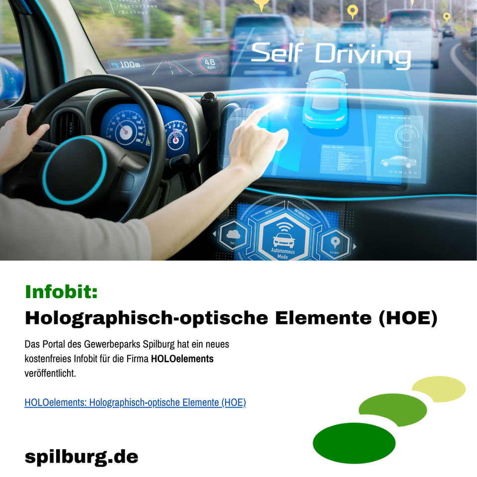 Holographisch-optische Elemente (HOE) sind optische Komponenten, die Lichtwellen gezielt lenken, Wellenfronten formen oder spektrale Eigenschaften verändern. Sie basieren auf holographischen Interferenzmustern, die durch Laserbelichtung in lichtempfindlichen Materialien gespeichert werden. Im Vergleich zu klassischen Linsen oder Spiegeln ermöglichen HOEs kompakte, leichte und anpassbare optische Systeme. Sie finden Anwendung in Augmented Reality, optischer Datenverarbeitung und Sensorik und können für spezifische Spektralbereiche optimiert werden.